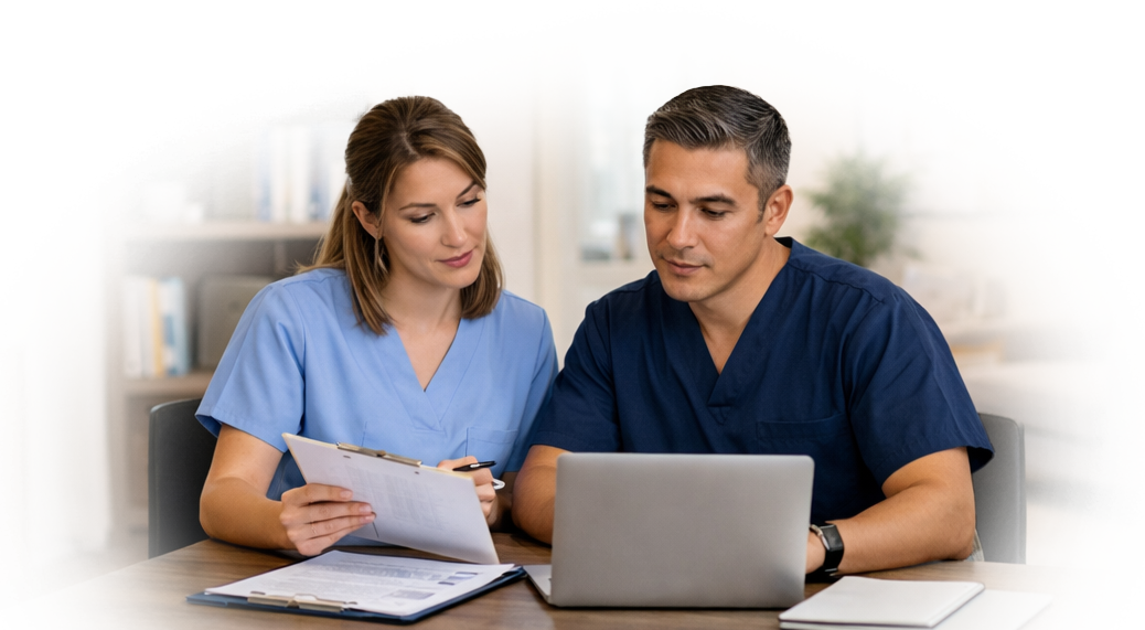 Medical coding specialist reviewing charts